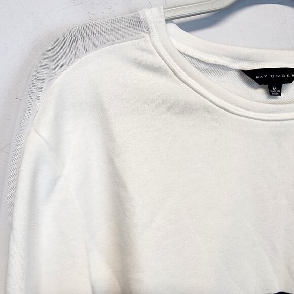 Kay Unger Performance Mesh Top Size M White French Terry Long Sleeve Casual - Picture 3 of 15